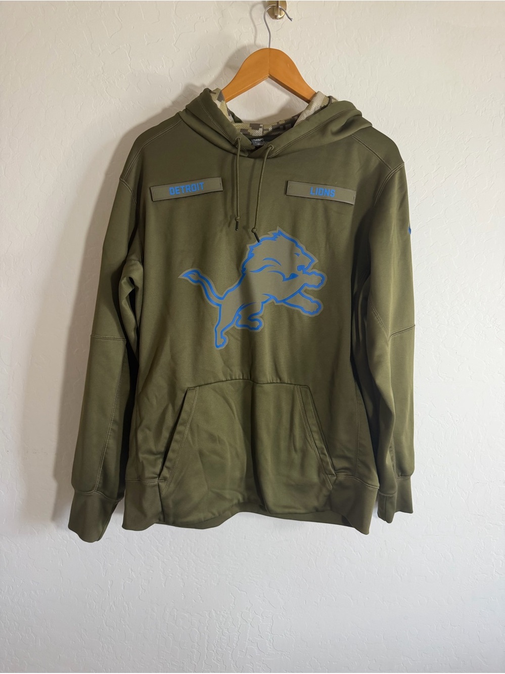 Nike NFL Detroit Lions Salute to Service Therma Hoodie Pullover Olive Green L